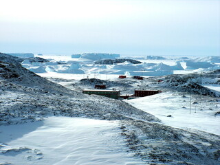 antarctica, mountain stone ice icebergs sea snow winter day