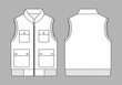White Vest With Multiple Pockets Template.On Gray Background.Front and Back View, Vector File