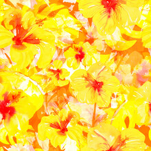 Watercolor Yellow Flowers Seamless Abstract Summer Bright Pattern