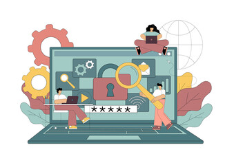 computer data protection concept for web page, application development, coding, programming. vector 