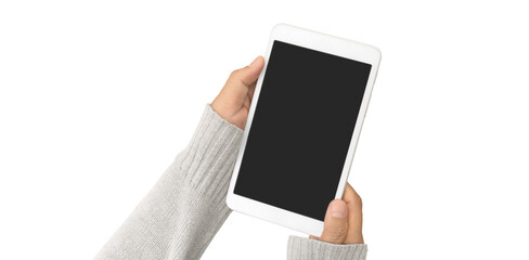 Hands holding  tablet touch computer gadget with  screen