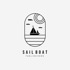 Wall Mural - sail boat ocean line art logo vector illustration design
