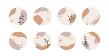 Wall Mural - Vector highlight story cover icons for social media. Abstract minimal organic circle backgrounds in boho style for instagram bloggers