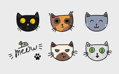 Naklejka na meble adorable, angry, animal, background, black, brown, card, cartoon, cat, character, child, collection, cream, cute, decoration, design, different, domestic, doodle, drawing, emotions, expression, face, 