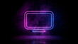 © RocknRoller Studios - Pink and blue neon light display icon. Vibrant colored monitor technology symbol, isolated on a black background. 3D Render