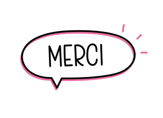 Wall Mural - merci thank you. handwritten text in speech bubble