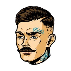 Canvas Print - Stylish mustached man head vintage concept