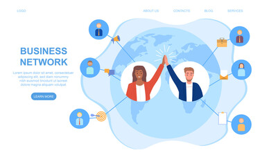 Wall Mural - people with hi five on the map connecting all people around the world. people work together from any