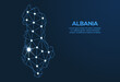 © Tetiana - Albania communication network map. Vector low poly image of a global map with lights in the form of cities. Map in the form of a constellation, mute and stars.
