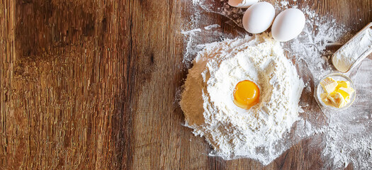 Wall Mural - preparation for baking. Culinary concept. top view. selective focus