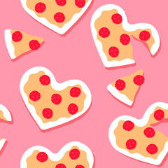 Valentine's Day pink pizza heart seamless pattern