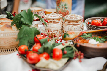 Wall Mural - Ukrainian traditional folk dishes on the table. Cooking