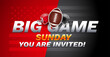 Super football big game Sunday invitation - USA national football championship - red and gray football teams helmets on red gray background - vector illustration