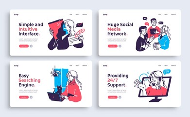 Wall Mural - Set of Presentation slide templates or landing page websites design. Business concept illustrations. Modern flat style