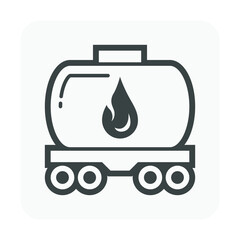 Tank car or railroad car icon. Also called tank wagon or tanker wagon. For transport liquid and gaseous commodities i.e. oil, gas, gasoline, diesel, milk, wine, juice, water and industrial chemical.