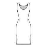 Fototapeta Sypialnia - Tank dress technical fashion illustration with scoop neck, straps, knee length, fitted body, Pencil fullness. Flat apparel template front, white color. Women, men, unisex CAD mockup