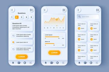 Aufkleber - Online learning platform unique neomorphic design kit. Distance education service for students and teachers, study progress. UI UX templates set. Vector illustration of GUI for responsive mobile app.