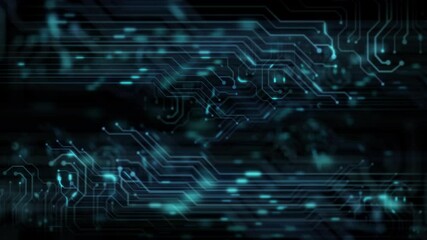Futuristic motherboard circuit graphic animation background. Printed circuit board PCB in motion. Learning modern computer technologies animation with printed board design. 3D render. Btc eth concept