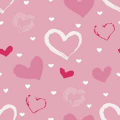 Wall Mural - Seamless Pattern with hand drawing Hearts in trending color. Romantic collection of templates. Pink color background red white color hearts. Vector illustration.