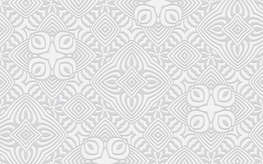3d geometric convex pattern in Indian doodling style. Ethnic creative oriental white background texture for design and decoration.