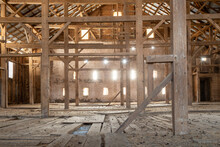 Dirty Old Wood Barn Interior Boards Light Beams Rustic Dusty Farmhouse Building Vintage