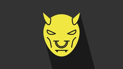 Sticker - Yellow Mask of the devil with horns icon isolated on grey background. 4K Video motion graphic animation