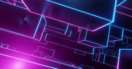 Wall Mural - video game chase concept motion graphic. virtual reality race flyby inside a retro neon cyber city. 