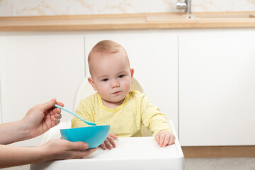 Wall Mural - Mother Feeding Her Little Baby At Home