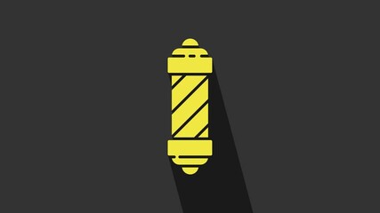 Sticker - Yellow Classic Barber shop pole icon isolated on grey background. Barbershop pole symbol. 4K Video motion graphic animation