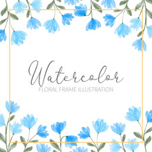 Watercolor Cute Blue Wildflower Floral Square Frame Illustration