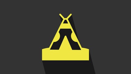 Sticker - Yellow Traditional indian teepee or wigwam icon isolated on grey background. Indian tent. 4K Video motion graphic animation