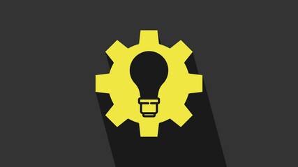 Sticker - Yellow Light bulb and gear icon isolated on grey background. Innovation concept. Business idea. 4K Video motion graphic animation