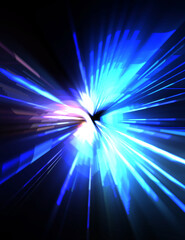 Futuristic lens flare. Light explosion star with glowing particles and lines. Beautiful abstract rays background.