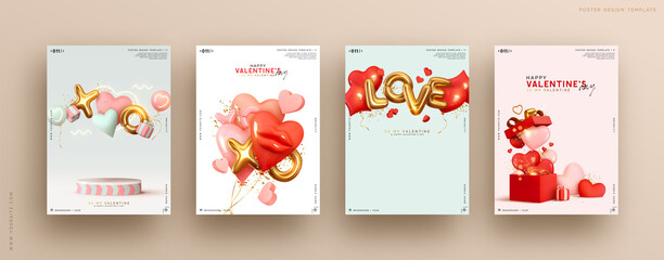 Wall Mural - valentines day. romantic set vector backgrounds. festive gift card templates with realistic 3d desig
