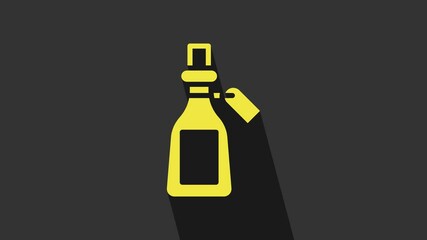 Sticker - Yellow Essential oil bottle icon isolated on grey background. Organic aromatherapy essence. Skin care serum glass drop package. 4K Video motion graphic animation