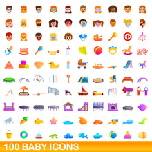 100 Baby Icons Set. Cartoon Illustration Of 100 Baby Icons Vector Set Isolated On White Background