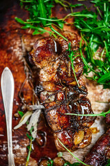 Canvas Print - Pork fillet stuffed with caramelised shallot. .