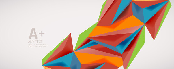 Vector triangle geometric backgrounds. Low poly 3d shape on light backdrop. Vector illustration for covers, banners, flyers and posters and other designs