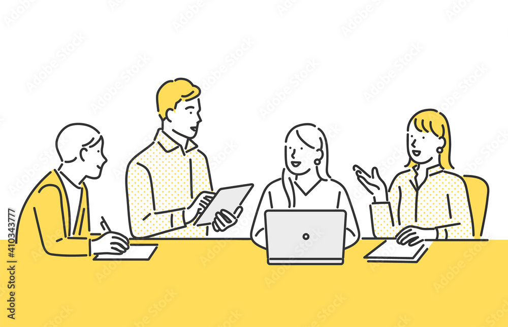 チームでミーティングをするビジネスパーソンのイメージイラスト素材 Wall Mural Emma