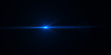 Blue Horizontal Lens Flares. Laser Beams, Horizontal Light Rays. Beautiful Light Flares. Glowing Streaks On Dark Background. Luminous Abstract Sparkling Lined Background.