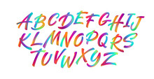Full Color Handwriting Paint Brush Lettering Latin Alphabet Letters. Vector Illustration
