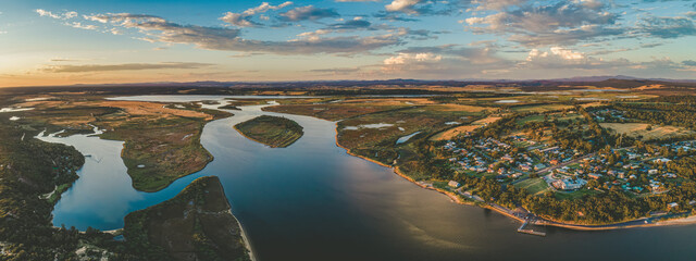 Wall Mural - Panorama of Marlo township and the Snowy River at sunset. Victoria, Australia.