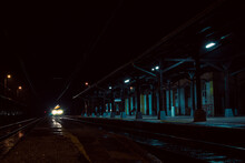 Small Town Train Station At The Night