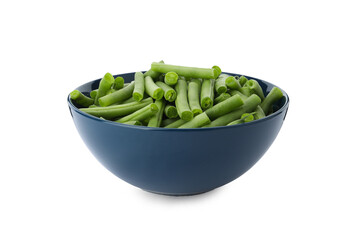 Fresh green beans in bowl isolated on white