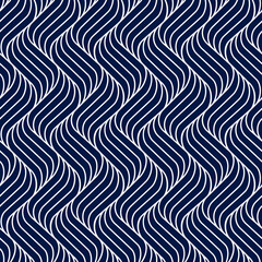 Wall Mural - seamless pattern geometric line. blue background wavy stripe. modern waves texture. repeated swirl. 