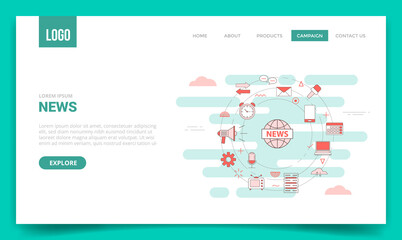 Wall Mural - news media concept with circle icon for website template or landing page banner homepage outline sty