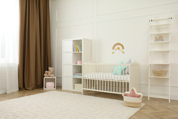 Poster - Cute baby room interior with stylish furniture and toys