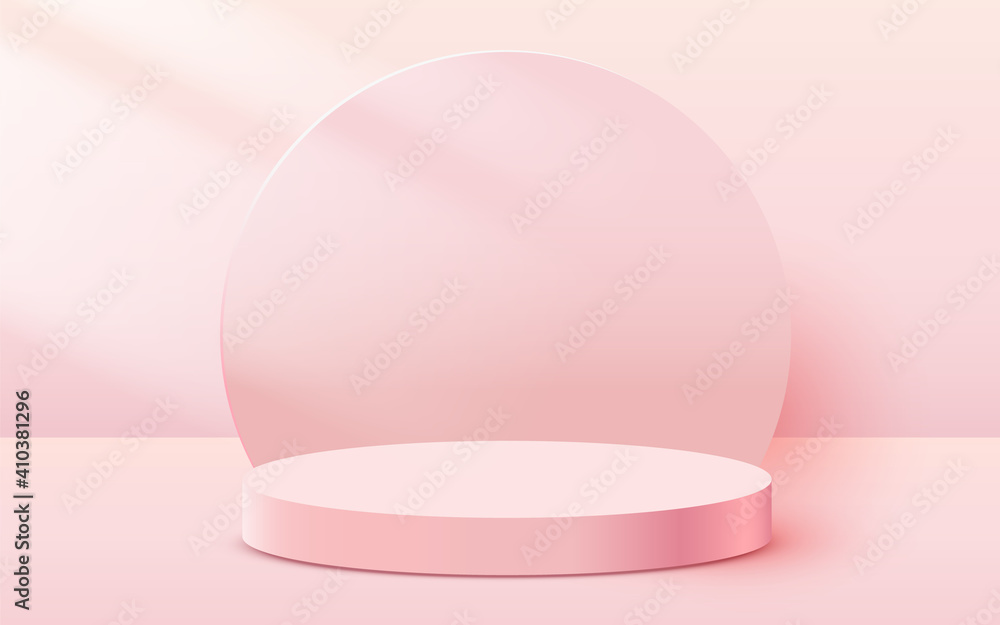 Abstract scene background. Cylinder podium on pink background. Product presentation, mock up, show cosmetic product, Podium, stage pedestal or platform. - obrazy, fototapety, plakaty 