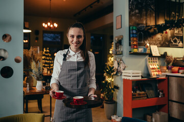 waitress working in cafe or restaurant