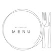 Menu restaurant background with plate and fork, knife vector illustration